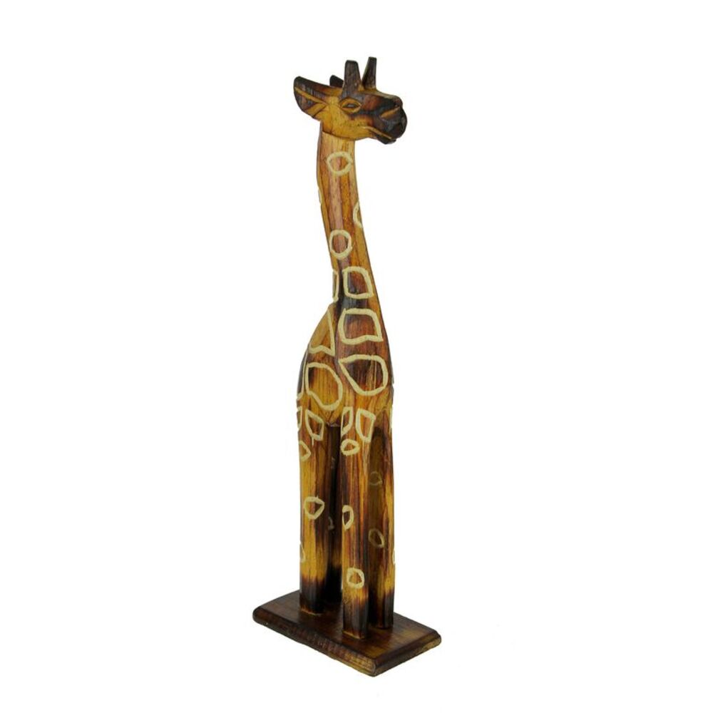 Hand Crafted Wood Burned Finish Standing Giraffe Statue